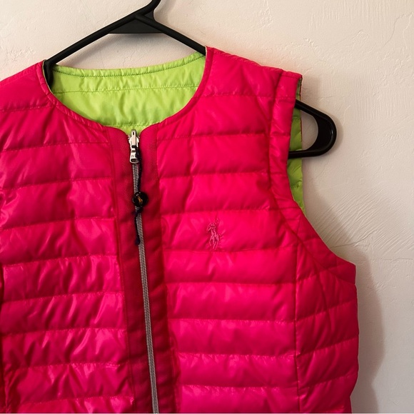 Polo Golf Ralph Lauren Women Reversible Puffer Quilted Vest Pink & Green - Picture 2 of 8